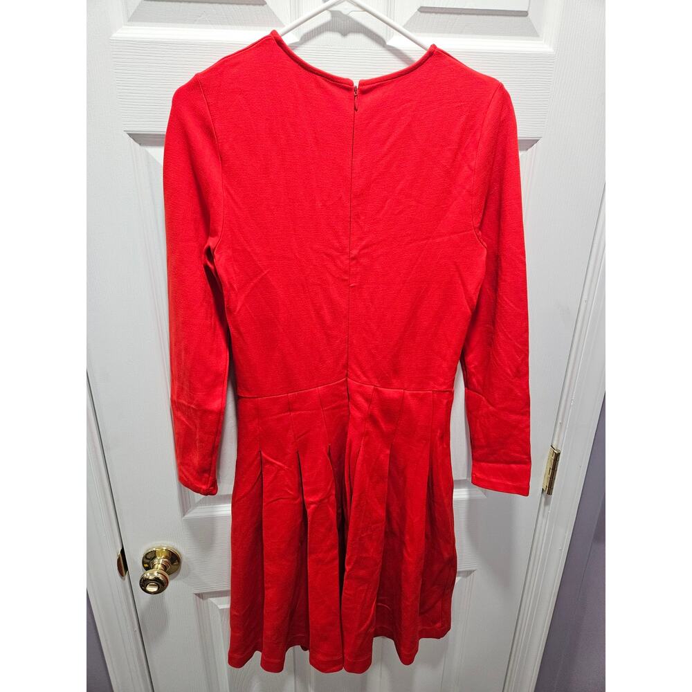 J. Crew Red Pleated Long Sleeve Red Dress Size 6 Women's Fit and Flare Ponte - Picture 3 of 6